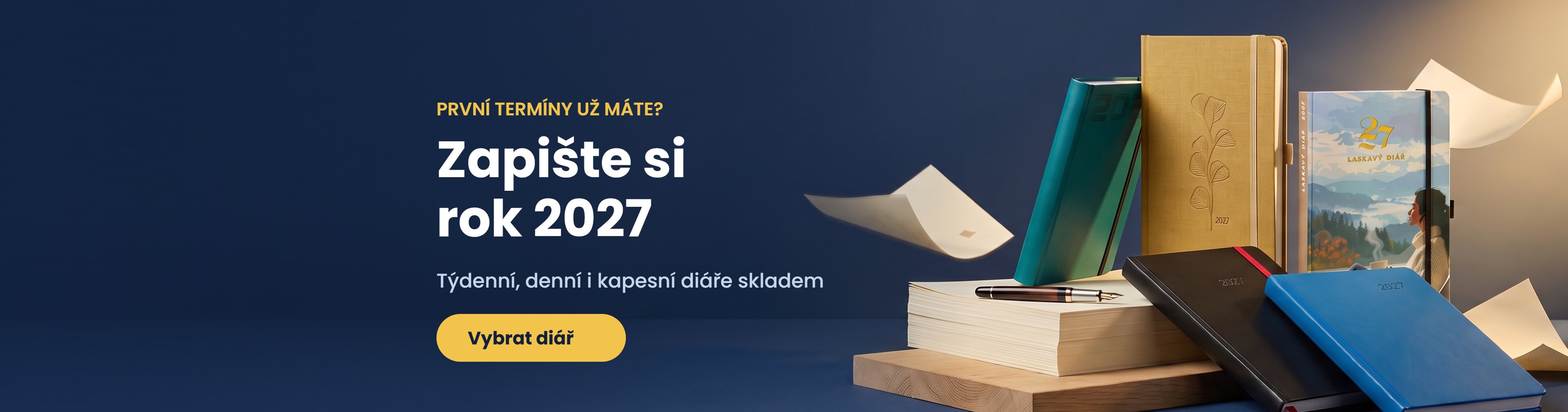 Diáře 2027 – týdenní, denní i kapesní diáře skladem v Papírnictví Oskárek