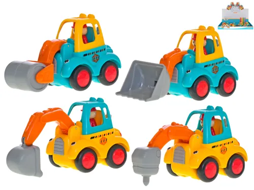 Auto stavební veselé 10 cm na setrvačník - mix motivů