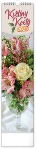 Nástěnný kalendář vázankový/kravata Presco Group 2024 - Květiny – Kvety, 12 × 48 cm