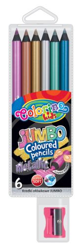 Pastelky metalické Colorino JUMBO, kulaté, černé dřevo, s ořezávátkem, 6 barev