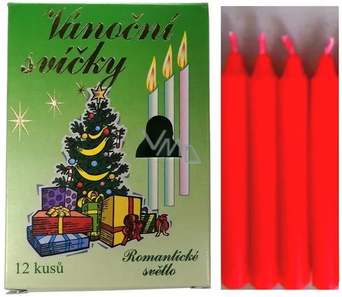 Vánoční svíčky na stromeček 9,5cm, 12ks - červené