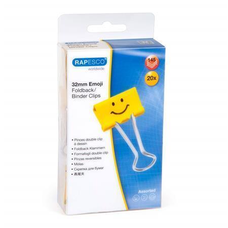 Levně Klipy na dokumenty RAPESCO Emoji 32 mm, 20 ks, žlutá