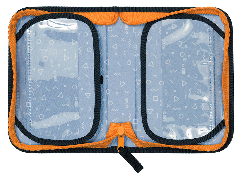 Otevřený penál STIL Giraffe – pohled na průhledné kapsy chlopní