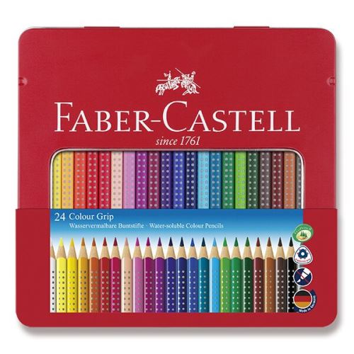 Pastelky trojhranné Faber-Castell GRIP 2001 24 barev, plechová krabička