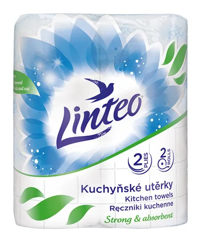 Kuchyňské utěrky Linteo, 2 role, bílé se světle zeleným nádechem, 2-vrstvé