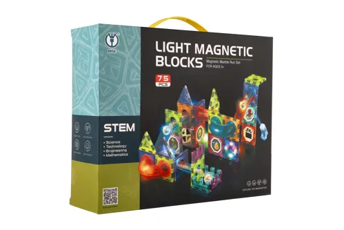 Magnetická kuličková dráha, 75 ks se 4 kuličkami a doplňky se světlem