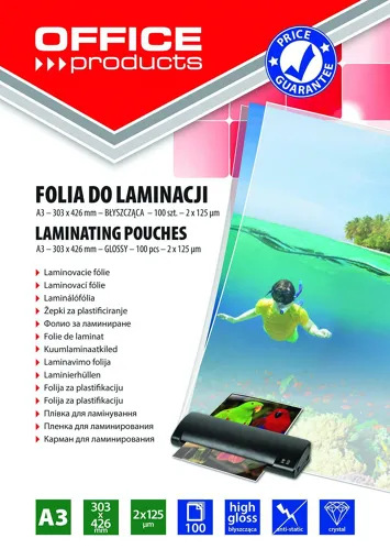 Laminovací fólie Office Products A3 2x125mic., lesklé, 100ks