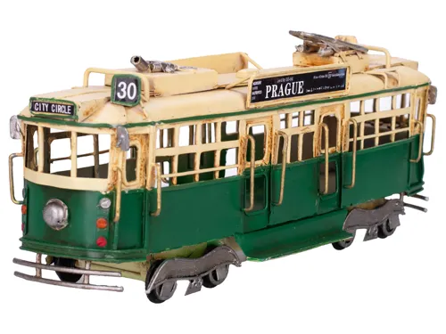 Tramvaj kovová 28 cm s nápisem Prague na volný chod - zelená