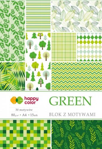 Papíry s potiskem A4 80g GREEN, 30 motivů v odstínu zelené, 15ls