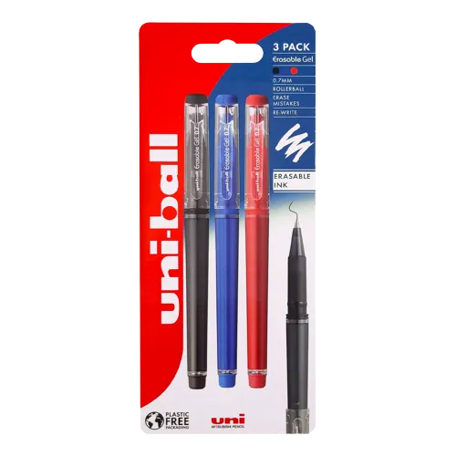 Gumovatelné pero s víčkem UNI UF-222, 0,7 mm, sada 3 ks (modrá, černá, červená)
