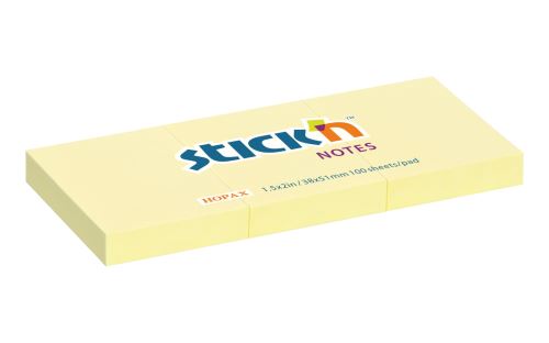 Samolepicí bloček Stick'n pastelově žlutý, 38 x 51 mm, 3ks