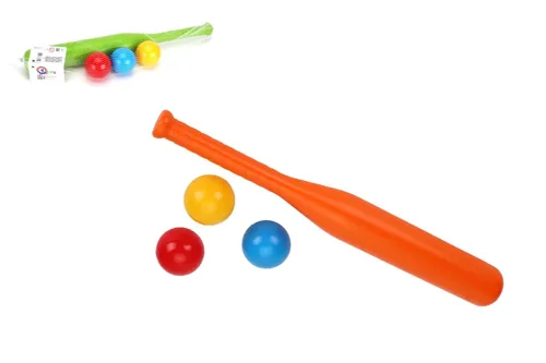 Baseballová pálka 50 cm + míčky 3 ks - mix barev