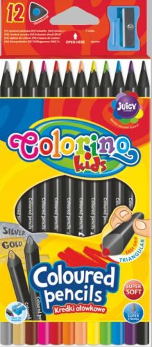 Pastelky Colorino trojhranné s ořezávátkem, černé dřevo - 12 barev