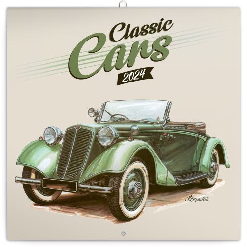 Nástěnný poznámkový kalendář Presco Group 2024 - Classic Cars – Václav Zapadlík, 30 × 30 cm