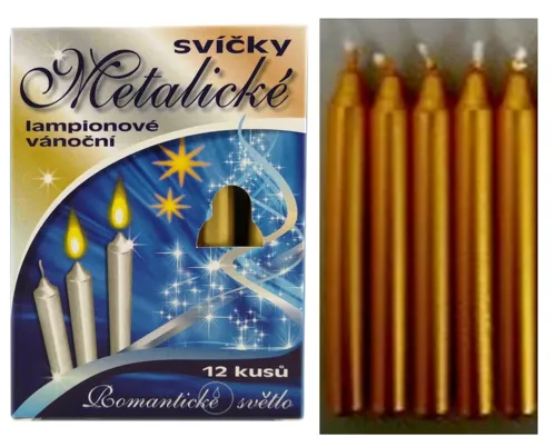 Vánoční svíčky na stromeček 9,5cm, 12ks, metalické - zlaté