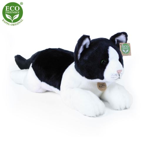 Plyšová kočka ležící černo-bílá 35 cm ECO-FRIENDLY