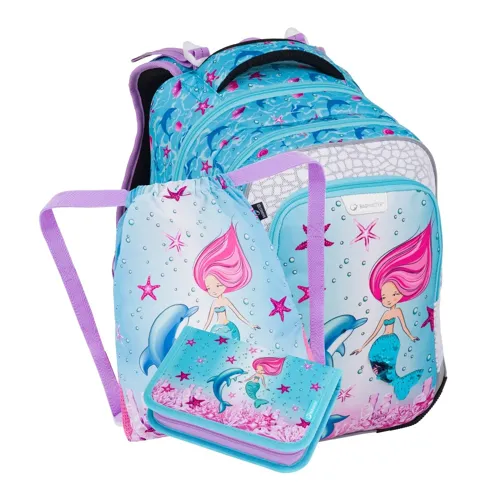 Školní batohový set 3-dílný Bagmaster Lumi 24 A Mořská panna + pero Pilot Frixion