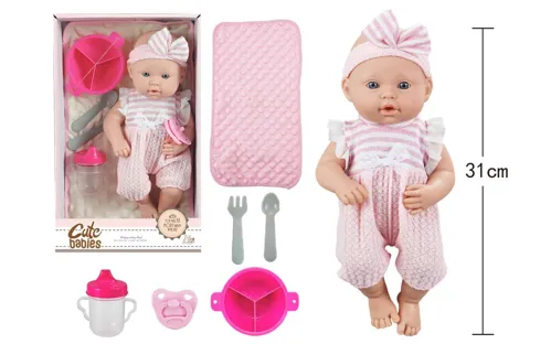 Panenka miminko s doplňky pevné tělo 28 cm