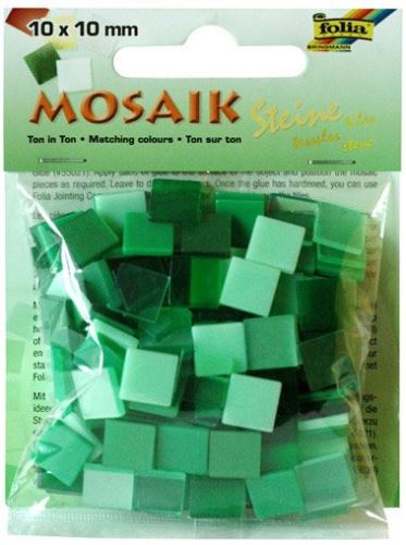 Mozaikové kamínky pryskyřicové 10x10mm, 190 ks, 45g - zelený mix
