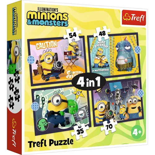 Puzzle 4v1 Nová dobrodružství Mimoňů/Mimoni 28,5x20,5cm v krabici 28x28x6cm