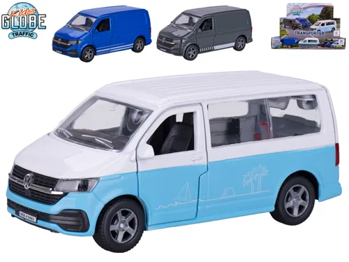 Auto Kids Globe Traffic VW Transporter kovové 13,5 cm na zpětné natažení - mix barev