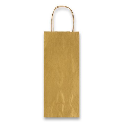 Papírová taška Allegra zlatá 14x8,5x39 cm na láhev - kroucené papírové ucho
