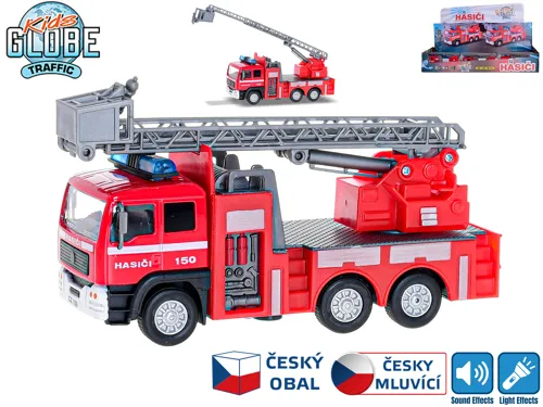Auto Kids Globe Traffic hasiči CZ kovové 14 cm na zpětné natažení se světlem a zvukem na baterie