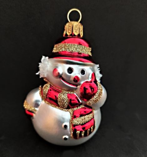 Vánoční skleněné ozdoby - Sněhulák s walkmanem, barevný matný dekor, mix barev, 3ks
