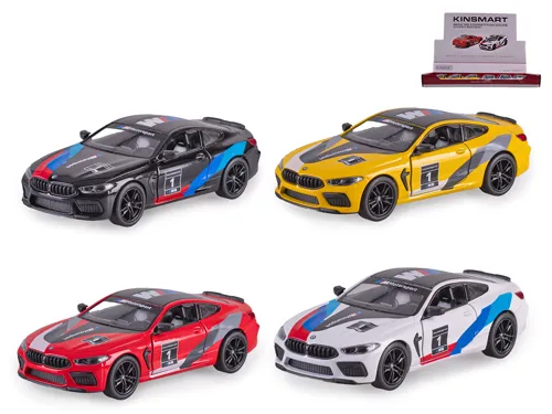 Auto Kinsmart BMW M8 Competition Coupé 1:38, 13 cm na zpětné natažení - mix barev