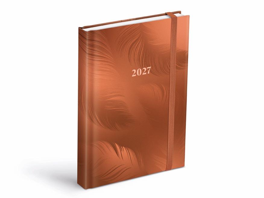 Levně Denní diář 2027 MFP A5 D801 Lamino s gumkou Ornament hnědý
