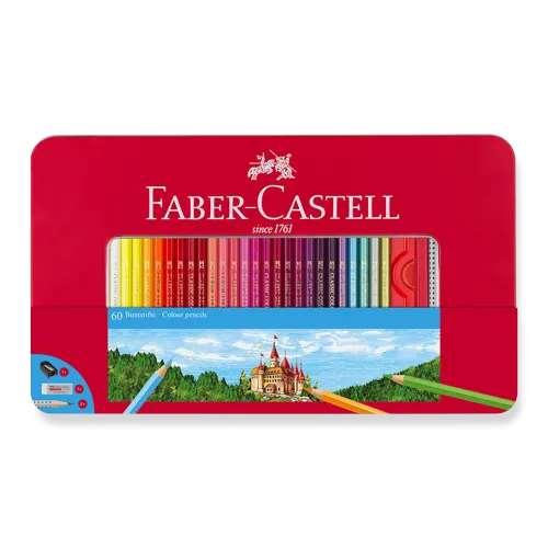 Pastelky šestihranné Faber-Castell Classic Colour 60 barev + přísl., plechová krabička