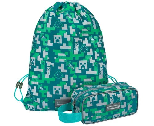 Set 2-dílný pouzdro a sáček na obuv Baagl Minecraft Silver Creeper