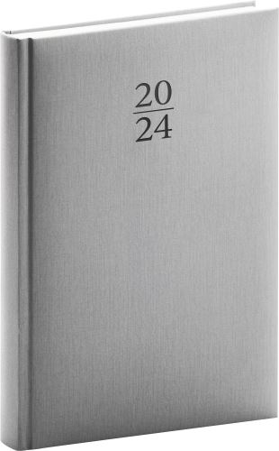 Denní diář A5 Presco Group 2024 - Capys stříbrný, 15 × 21 cm