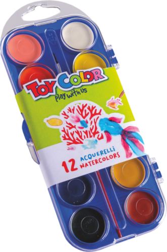 Vodové barvy Toy Color, 12 barev, 30 mm