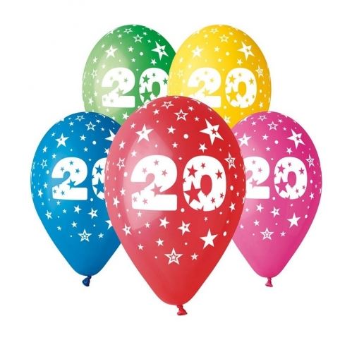 Balónky nafukovací průměr 30cm – potisk číslice "20", 10ks