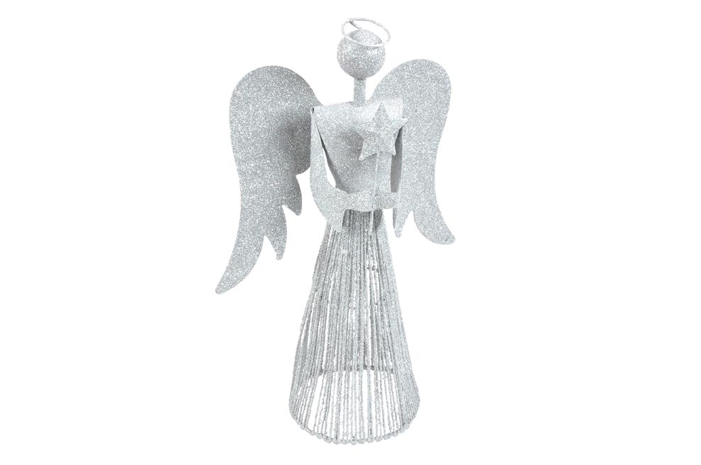 Levně Anděl 40cm stříbrný metal s hvězdou