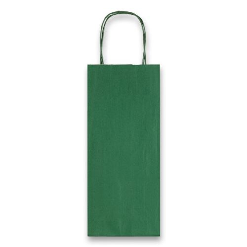 Papírová taška Allegra zelená 14x8,5x39 cm na láhev - kroucené papírové ucho