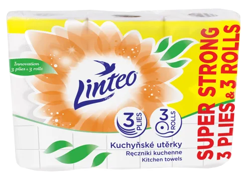 Kuchyňské utěrky Linteo, 3 role, bílé, 3-vrstvé