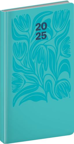 Týdenní diář 2025 Presco Group kapesní - Cambio tyrkysové květiny, 9 × 15,5 cm