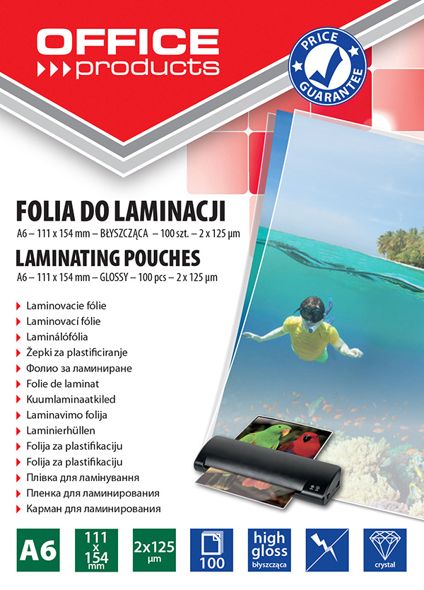 Levně Laminovací fólie Office Products A6 2x125mic., lesklé, 100ks
