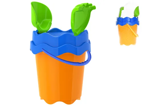 Sada na písek kbelík 17 cm, lopatka, hrabičky a sítko - oranžová