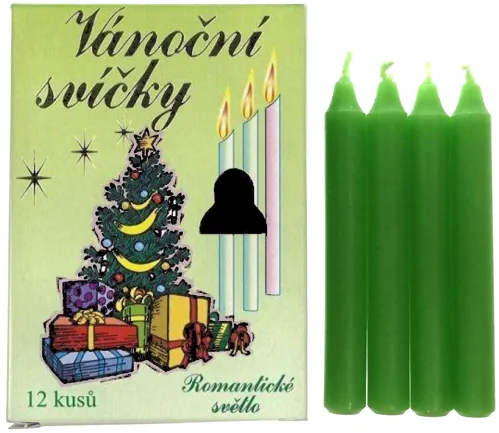 Vánoční svíčky na stromeček 9,5cm, 12ks - zelené