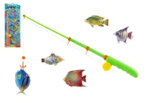Hra ryby/rybář magnetická plast 5ks+prut plast 39cm 2 barvy na kartě Hra ryby/rybář magnetická plast 5ks+prut plast 39cm 2 barvy na kartě
