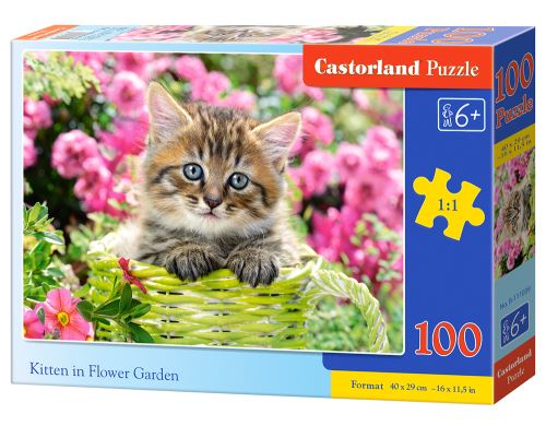 Puzzle Castorland 100 dílků premium - Kotě v zeleném košíku