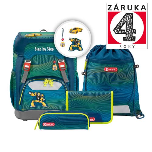 Školní batoh pro prvňáčky – 5dílný set, Step by Step GRADE Autorobot, AGR + gumovací pero Pilot Frixion