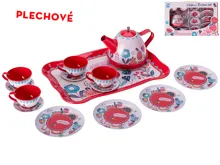 Čajový set plechový, 15 ks s podnosem 24 × 15 cm