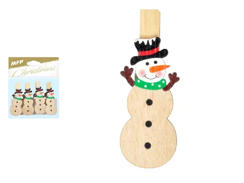 Kolíček sněhulák 7cm, 4ks