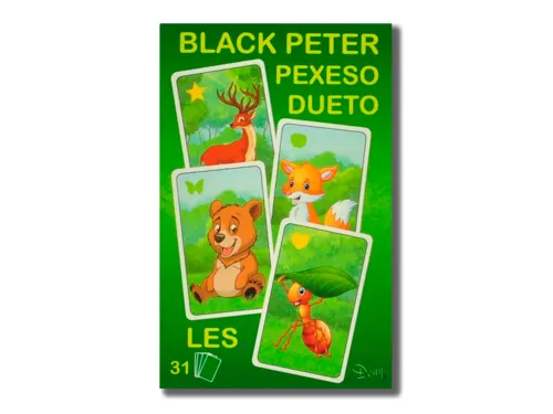 Černý Petr/Pexeso/Dueto les 3v1 6,5x10,5x1,5cm  31ks v krabičce