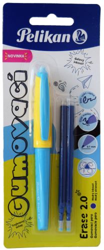 Gumovací pero Pelikan žluto-modré + 2 náplně