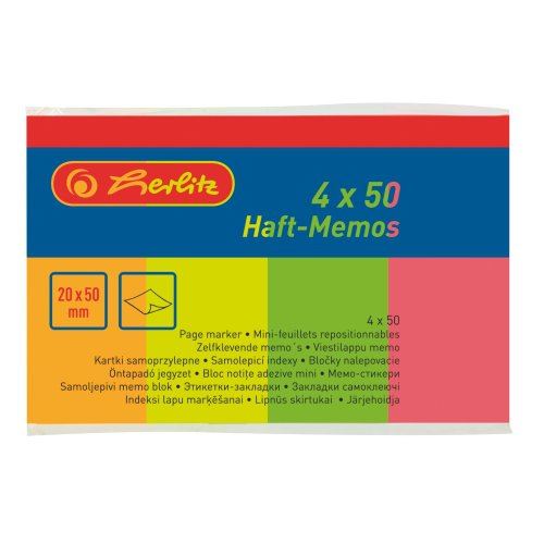 Samolepicí bloček Herlitz neon 20x50mm / 4ks